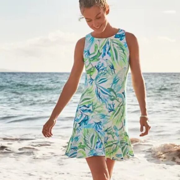 Tommy Bahama Island Cays Sea Fronds High-Neck Flounce Spa Dress Size Small - Picture 1 of 7
